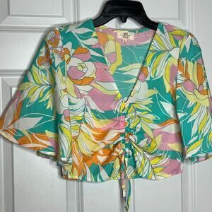 Girl Soul Pastel V Neck Tropical Shirt Small‎